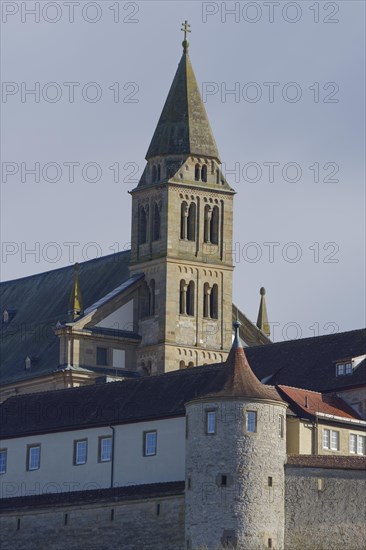 Comburg, church tower, castle, castle complex, collegiate church, St Nicholas, Way of St James, Benedictine monastery, monastery, monastery complex, Schwaebisch Hall, Kocher valley, Kocher, Hohenlohe, Heilbronn-Franken, Baden-Wuerttemberg, Germany, Europe