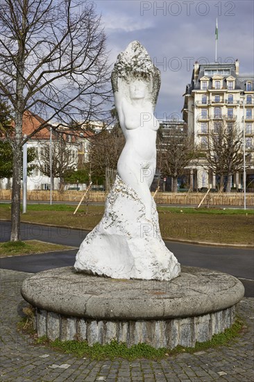 Statue of the Virgin of Lake Geneva, Vierge du Lac in the district of Ouchy, Lausanne, district of Lausanne, Vaud, Switzerland, Europe