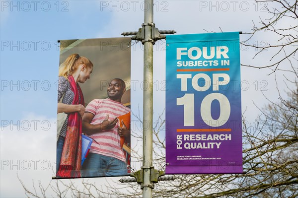 Posters celebrating success, University of Essex, Colchester, Essex, England, UK