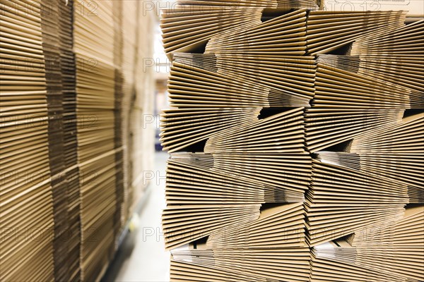 Cardboard packaging, stack of cardboard boxes for shipping in a logistics centre, Cologne, North Rhine-Westphalia, Germany, Europe