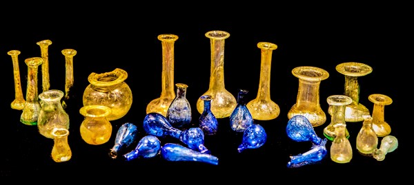 Balsam vessels, ampoule- or bottle-shaped jars as ritual objects or grave goods, Archaeological Museum, Castello di Udine, seat of the State Museums, Udine, most important historical city of Friuli, Italy, Udine, Friuli, Italy, Europe