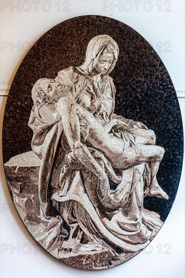 Pieta, homage to Michelangelo, St Peter's Basilica in Rome, mosaic school that produces mosaic masters, Spilimbergo, city of mosaic art, Friuli, Italy, Spilimbergo, Friuli, Italy, Europe