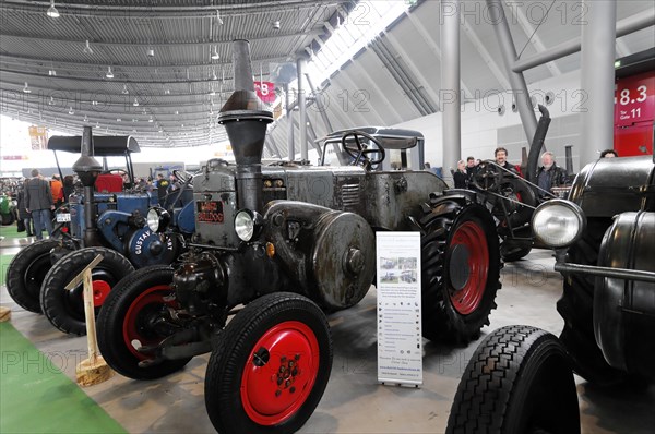 RETRO CLASSICS 2010, Stuttgart Messe, Old black tractors and vehicles in an exhibition line, Stuttgart Messe, Stuttgart, Baden-Wuerttemberg, Germany, Europe