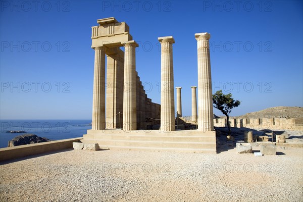 Acropolis temple and buildings, Lindos, Rhodes, Greece, Europe