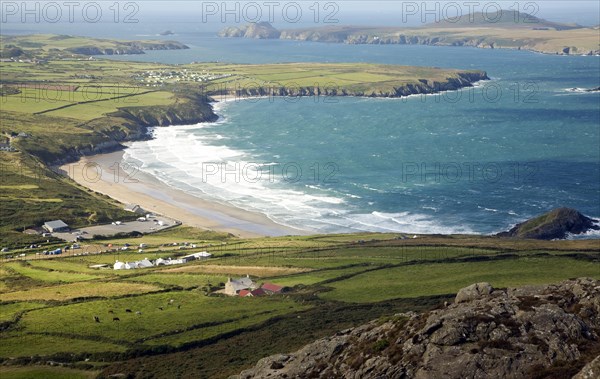 Whitesands Bay and Ramsey Island from Carn Llidi, St David's Head, Pembrokeshire, Wales, United Kingdom, Europe