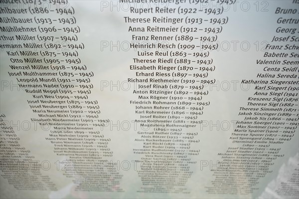 Mainkofen, Lower Bavaria, Germany, March 15th 2024, Memorial to the victims of Nazi persecution on the grounds of the Bezirksklinikum, names of the victims, Europe