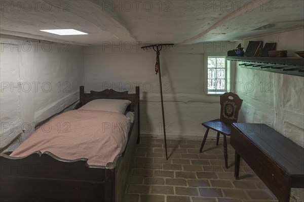 Bedroom in a historic farmhouse from the 19th century, Open-Air Museum of Folklore Schwerin-Muess, Mecklenburg-Vorpommerm, Germany, Europe