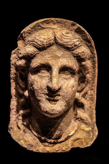 Female votive head, 3rd - 2nd century, a.C., Archaeological Museum, Castello di Udine, seat of the State Museums, Udine, most important historical city of Friuli, Italy, Udine, Friuli, Italy, Europe
