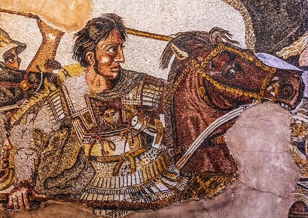 Battle of Aleander at Issus, mosaic copy from Pompei, Naples Museum, 1st century a.C., mosaic school producing mosaic masters, Spilimbergo, city of mosaic art, Friuli, Italy, Spilimbergo, Friuli, Italy, Europe