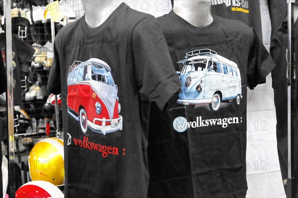 RETRO CLASSICS 2010, Stuttgart Trade Fair, Two black T-shirts with print of a red Volkswagen Bulli, Stuttgart Trade Fair, Stuttgart, Baden-Wuerttemberg, Germany, Europe