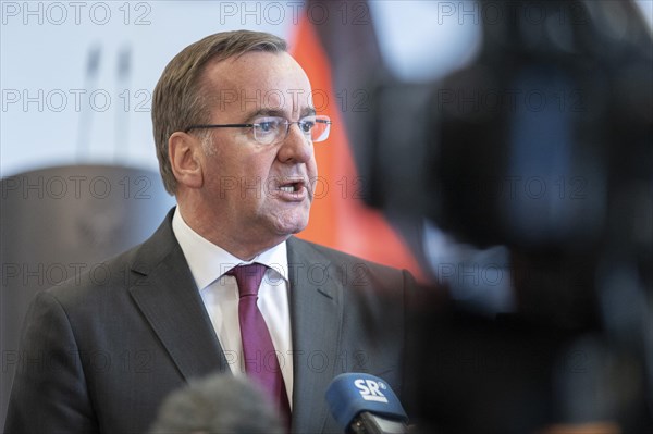 Boris Pistorius (SPD), Federal Minister of the Interior in conversation with media representatives after a press statement in Berlin, 22 March 2024