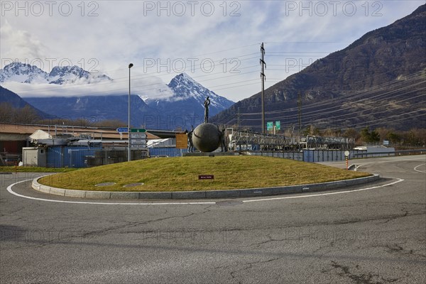 Art object Le Visionnaire, The Visionary by Michel Favre at the roundabout in Martigny, district of Martigny, canton of Valais, Switzerland, Europe