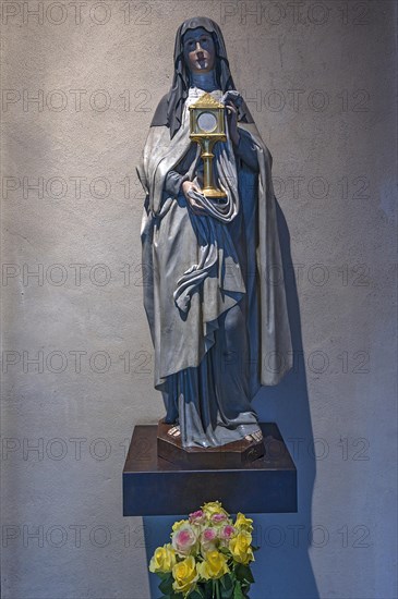 Sculpture by Caritas Pirckheimer at the entrance to St Mary's Chapel, St Clare's Church, Koenigstrasse 66, Nuremberg, Middle Franconia, Bavaria, Germany, Europe