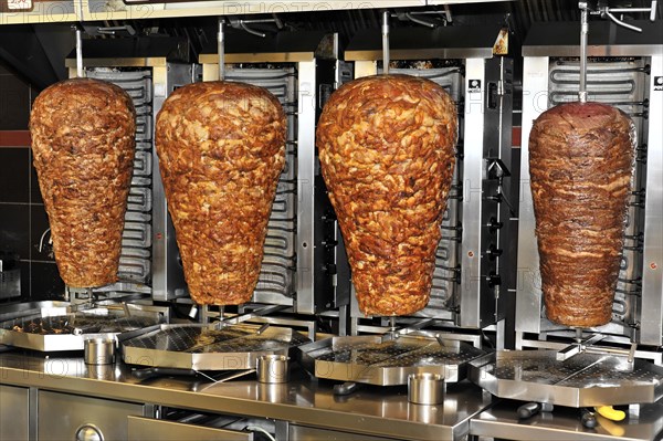 Various kebab skewers ready for the preparation of kebabs, Hamburg, Hanseatic City of Hamburg, Germany, Europe