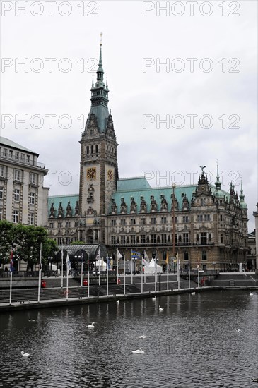 Hamburg City Hall with its impressive architecture and reflection in the water, Hamburg, Hanseatic City of Hamburg, Germany, Europe