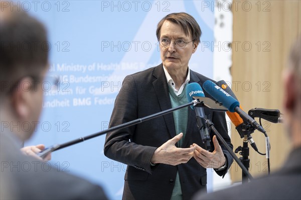 Karl Lauterbach (SPD), Federal Minister of Health, recorded during talks on the key points of the Nursing Competence Act, with nursing care associations, at the Federal Ministry of Health in Berlin, 20 March 2024