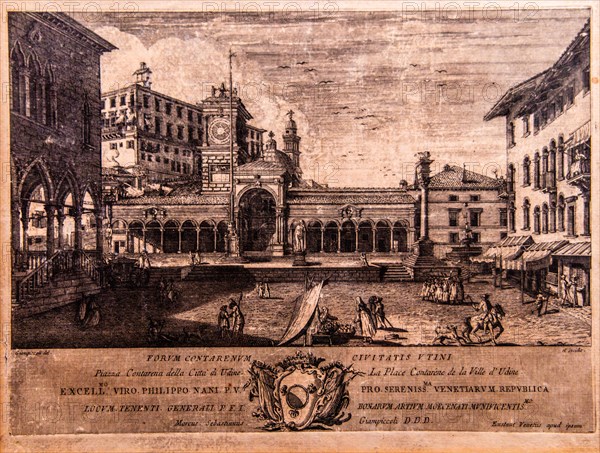 Piazza della Liberta, Marco Sebastiano Giampiccoli, etching, 18th century, Galeria d'Arte Antica, Castello di Udine, seat of the State Museums, Udine, most important historical city of Friuli, Italy, Udine, Friuli, Italy, Europe