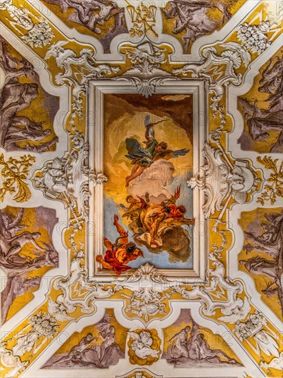Staircase of Honour, ceiling painting: the Fall of Hell, by Giambattista Tiepolo, Palazzo Patriarcale, Dioezesan Museum with the Tiepolo Galleries, 16th century, Udine, most important historical city of Friuli, Italy, Udine, Friuli, Italy, Europe