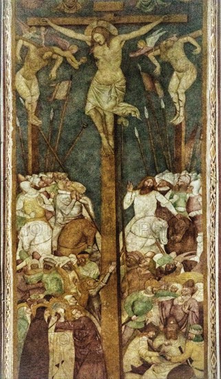 Crucifixion scene, frescoes with scenes of events from the Old and New Testament, Duomo di Santa Maria Maggiore, 13th century, historic city centre, Spilimbergo, Friuli, Italy, Spilimbergo, Friuli, Italy, Europe