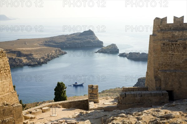 Coastal view north, Lindos, Rhodes, Greece, Europe