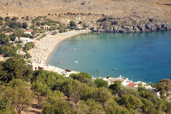 Coastal view north, Lindos, Rhodes, Greece, Europe