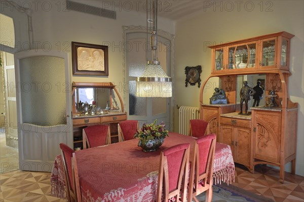 Living room, bourgeois flat, La Pedrera, Casa Mila by Antoni Gaudi, Barcelona, Catalonia, Spain, Europe