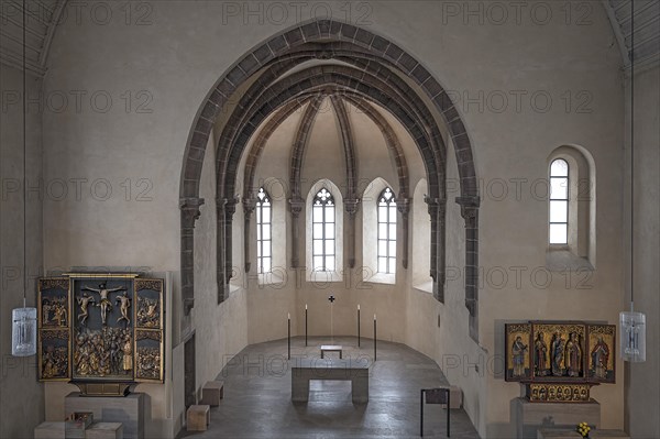 View from the gallery into the chancel of St Clare's Church, consecrated in 1273, Koenigstrasse 66, Nuremberg, Middle Franconia, Bavaria, Germany, Europe