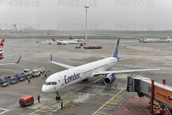 Condor aircraft being prepared for departure at the airport, Hamburg, Hanseatic City of Hamburg, Germany, Europe