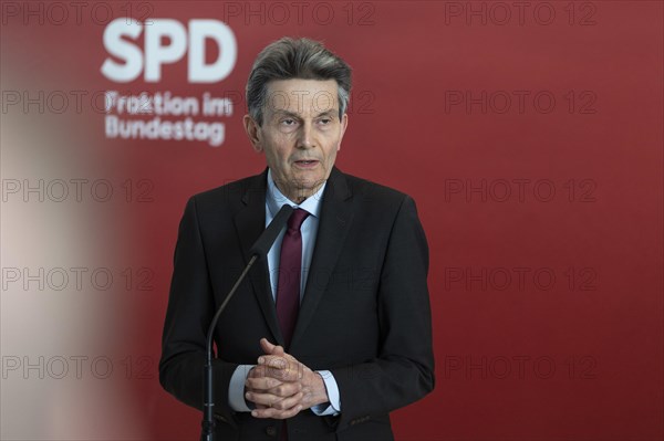 Rolf Muetzenich, SPD parliamentary group leader, gives a press statement in front of the parliamentary group meeting of the SPD parliamentary group in Berlin, 19 March 2024