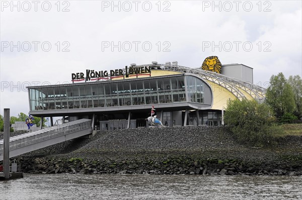 Musical theatre 'The Lion King' with visitors and eye-catching signage, Hamburg, Hanseatic City of Hamburg, Germany, Europe