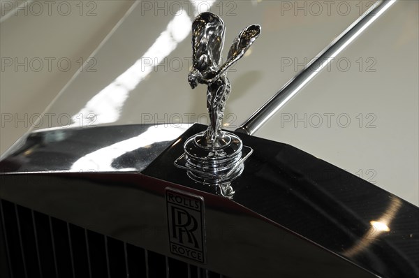 RETRO CLASSICS 2010, Stuttgart Messe, close-up of the Spirit of Ecstasy radiator mascot on a Rolls-Royce, Stuttgart Messe, Stuttgart, Baden-Wuerttemberg, Germany, Europe