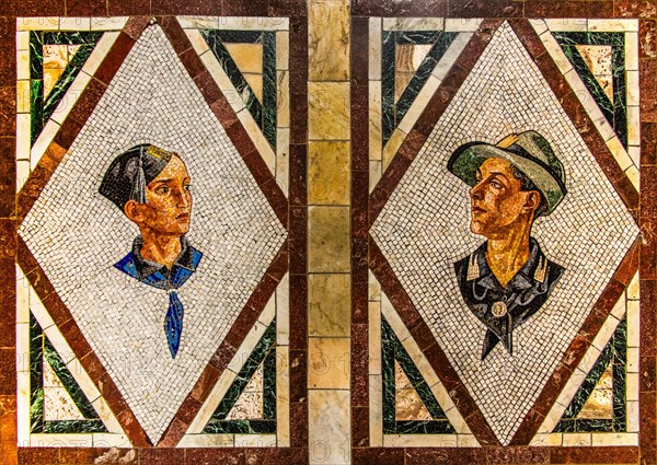 Floor mosaic, mosaic school that produces mosaic masters, Spilimbergo, city of mosaic art, Friuli, Italy, Spilimbergo, Friuli, Italy, Europe