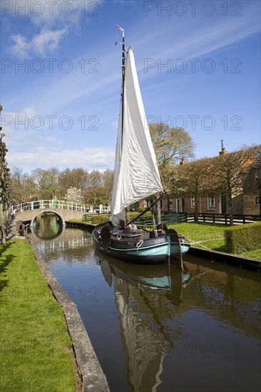 Sailing barge on town canal, Zuiderzee museum, Enkhuizen, Netherlands