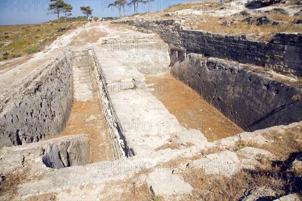 Stone water supply reservoir, Ancient Kamiros, Rhodes, Greece, Europe