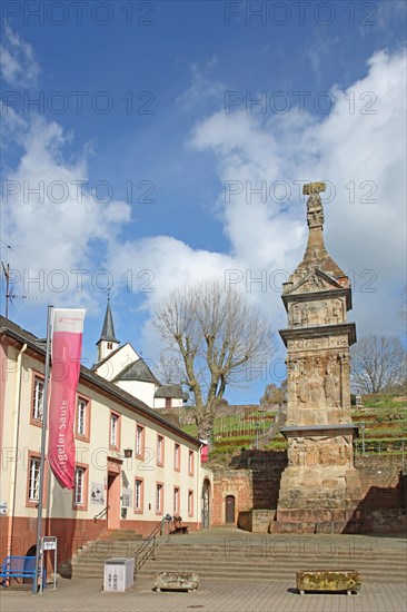 Roman UNESCO Igel Column built 3rd century, antique and historical pillar monument and tomb with relief, Roman period, Igel, Upper Moselle, Rhineland-Palatinate, Germany, Europe