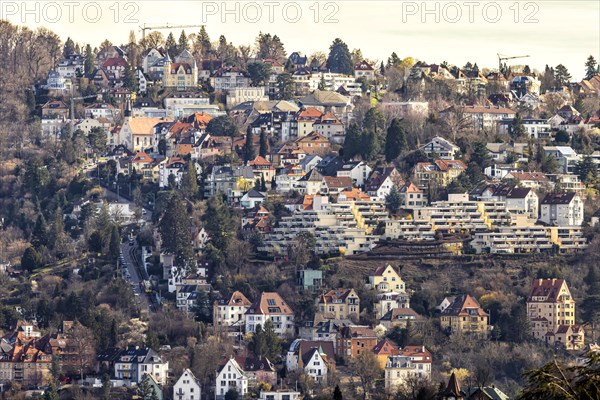 City view, view of the Haigst hillside. On the left the Alte Weintsteige with cog railway, Stuttgart, Baden-Wuerttemberg, Germany, Europe