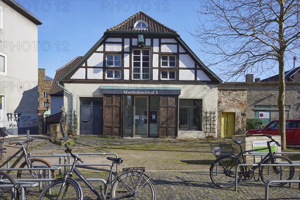 Half-timbered house at Martinikirchhof in Minden, Muehlenkreis Minden-Luebbecke, North Rhine-Westphalia, Germany, Europe
