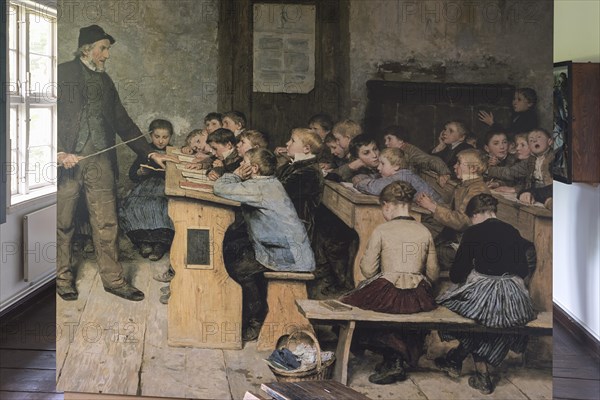 The village school, a painting by Albert Anker from 1848 in a classroom of a 19th century village school, Open Air Museum for Folklore Schwerin-Muess, Mecklenburg-Vorpommerm, Germany, Europe