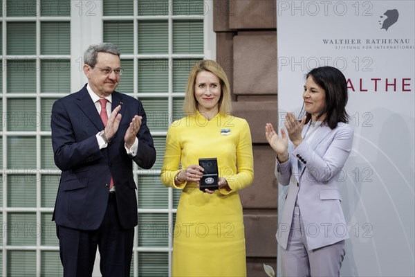 Hartmuth Jung, Chairman of the Board of the Walther Rathenau Institute, Katja Kallas, Prime Minister of Estonia, and Annalena Baerbock (Buendnis 90/Die Gruenen), Federal Foreign Minister, photographed during the award ceremony for the Walter Rathenau Prize in Berlin, 19 March 2024. Photographed on behalf of the Federal Foreign Office