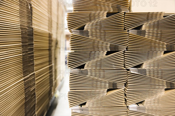 Cardboard packaging, stack of cardboard boxes for shipping in a logistics centre, Cologne, North Rhine-Westphalia, Germany, Europe