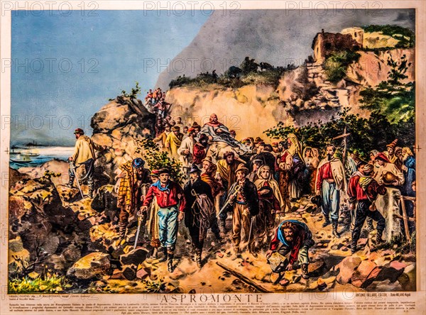 Transport of the wounded Giuseppe Garibaldi from Aspromonte to Scilla, Gerolamo Induna, 1825, Museum of the Risorgimento on regional history, Castello di Udine, seat of the State Museums, Udine, most important historical city of Friuli, Italy, Udine, Friuli, Italy, Europe