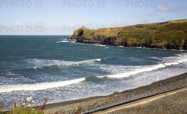 Waves breaking Abereiddy beach, Pembrokeshire, Wales, United Kingdom, Europe