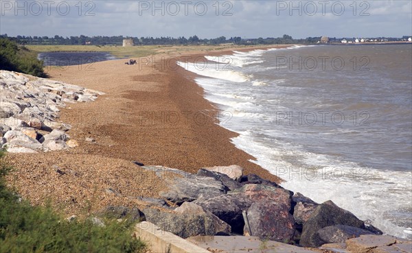 Shingle bar and lagoon looking from Bawdsey to Shingle Street, Suffolk, England, United Kingdom, Europe