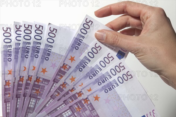Bundle of money with EUR500 notes, 08/01/2015