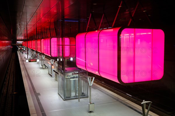 Hafencity University underground station, coloured light containers, Hanseatic City of Hamburg, Hamburg, Germany, Europe