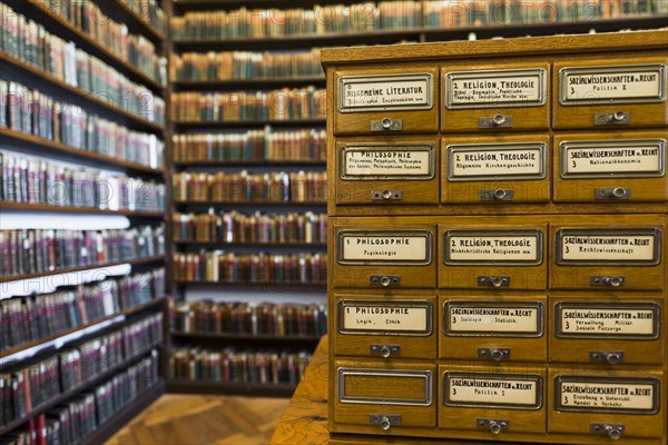 Shelves with old books, library of the Allgemeine Lesegesellschaft Basel, Basel, Switzerland, Europe