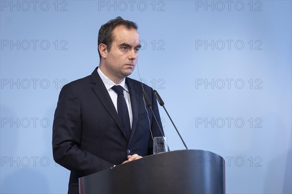 Sebastien Lecornu, French Minister of Defence, recorded during a press statement in Berlin, 22.03.2024