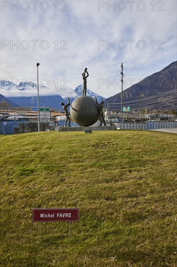 Public art object Le Visionnaire, The Visionary by Michel Favre at the roundabout in Martigny, district of Martigny, canton of Valais, Switzerland, Europe