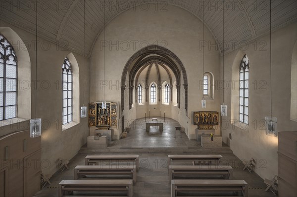 View from the gallery into the chancel of St Clare's Church, consecrated in 1273, Koenigstrasse 66, Nuremberg, Middle Franconia, Bavaria, Germany, Europe