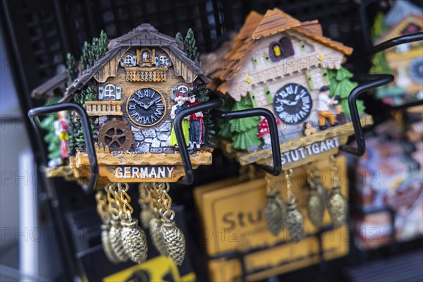 Souvenirs from Germany, cuckoo clock as a kitschy souvenir of Stuttgart, Baden-Wuerttemberg, Germany, Europe